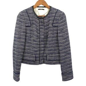 BOSS Hugo Boss Womens Tweed Linen Blend Cropped Blazer Jacket 8 Business Casual